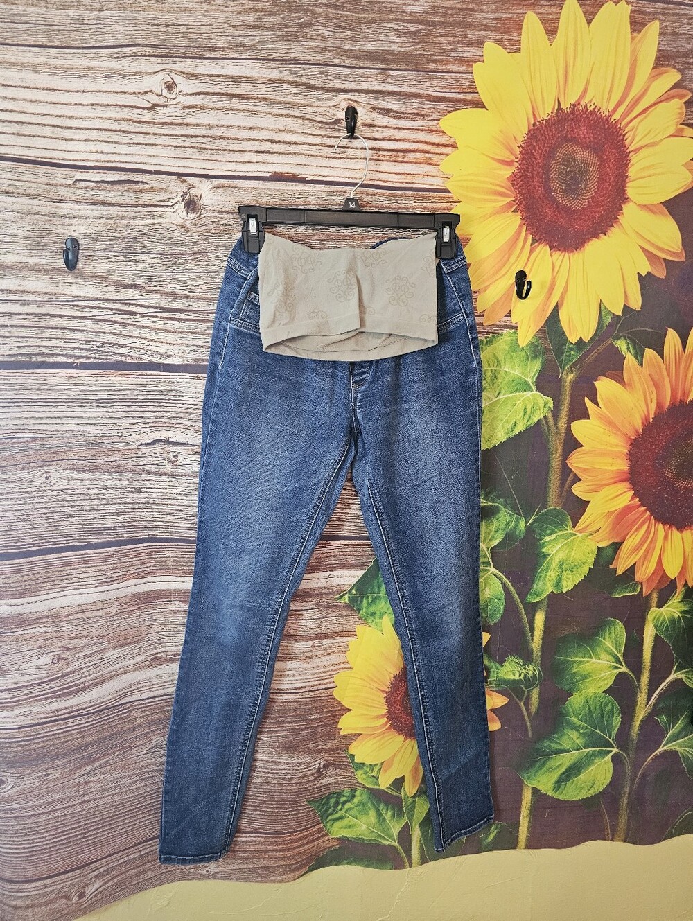 Jessica Simpson Dark Blue Skinny Maternity Jeans with Beige Support Panel